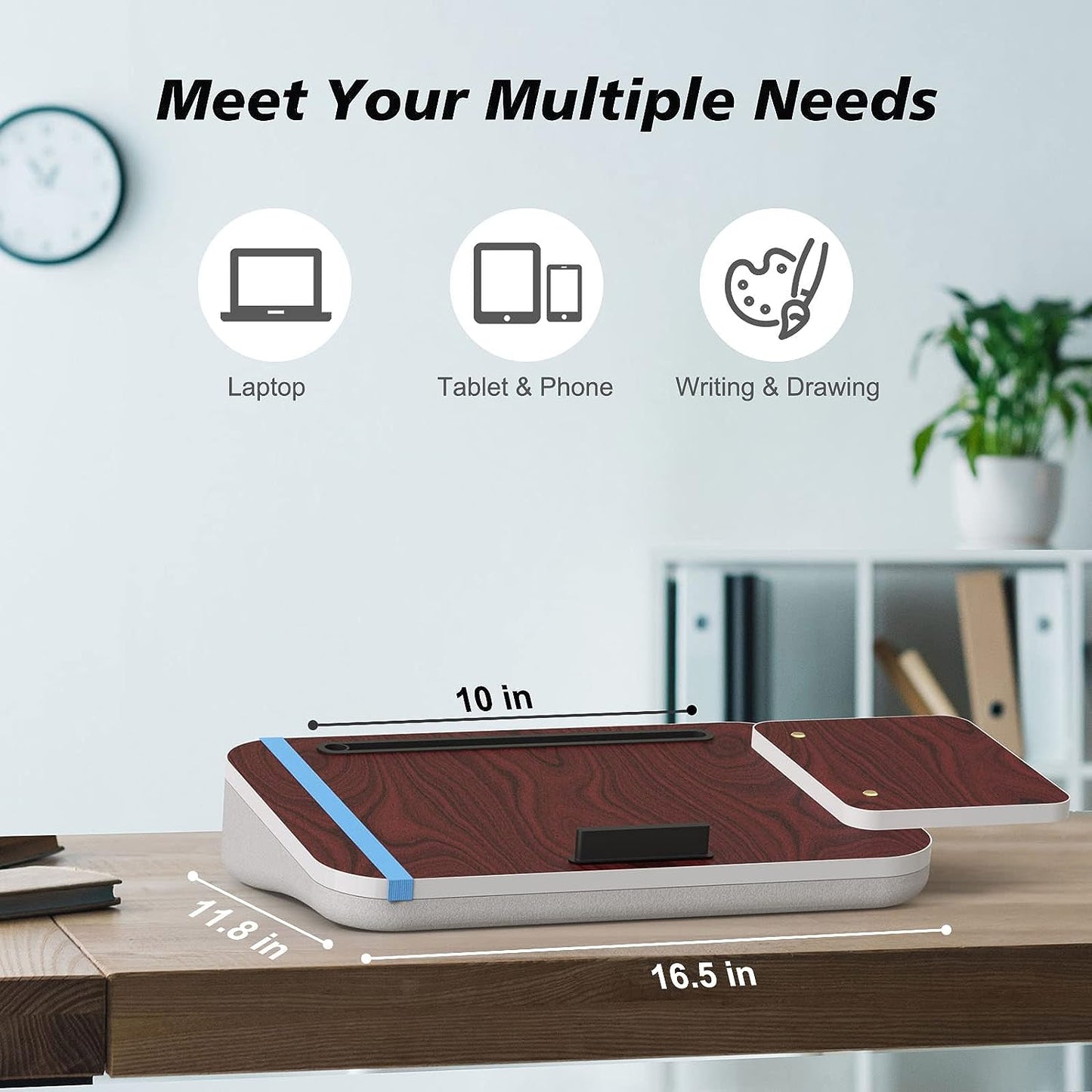 Lap Desk With Cushion, Tablet Holder And Detachable Mouse Tray