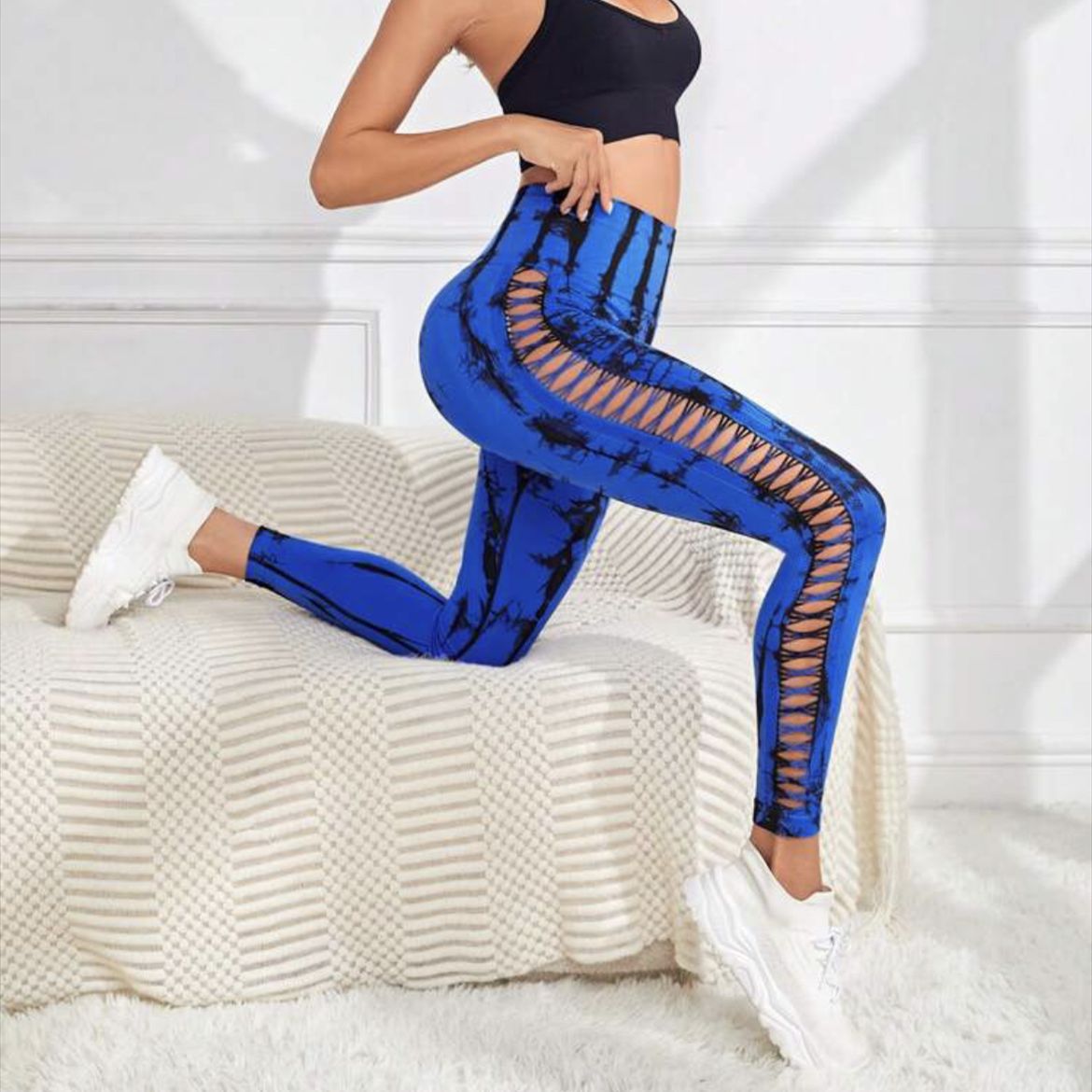 Hollow Tie Dye Printed Yoga Pants High Waist Seamless Pants For Women