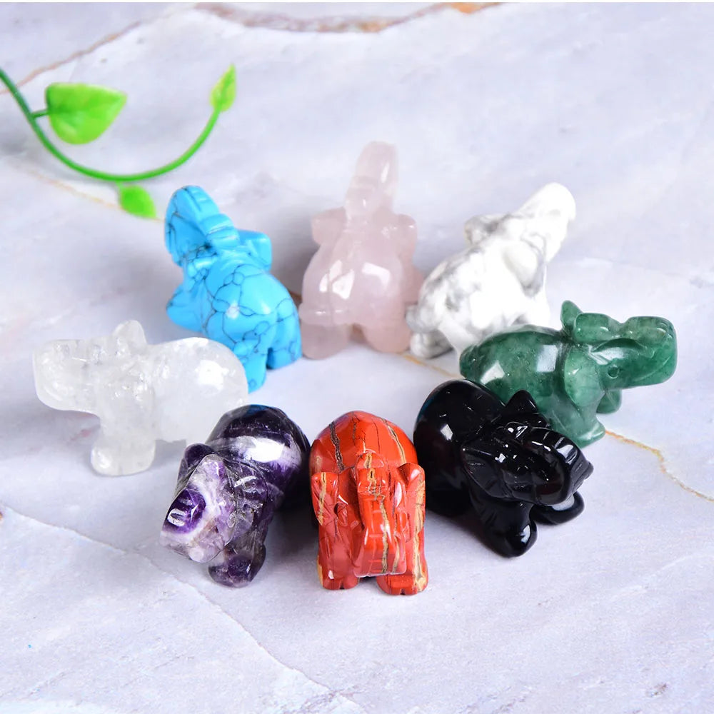 1PC Natural Crystal Rose Quartz Elephant Amethyst Obsidian Animals Stone Crafts