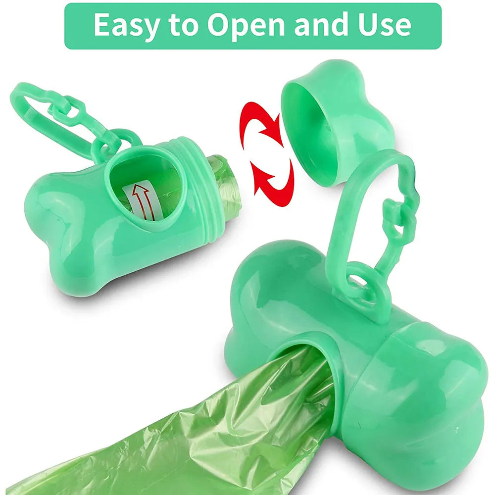 Disposable Dog Waste Bags, Bulk Poop Bags with Leash Clip and Bone Bag Dispenser 5Roll(75Pcs) Bags with Paw Prints