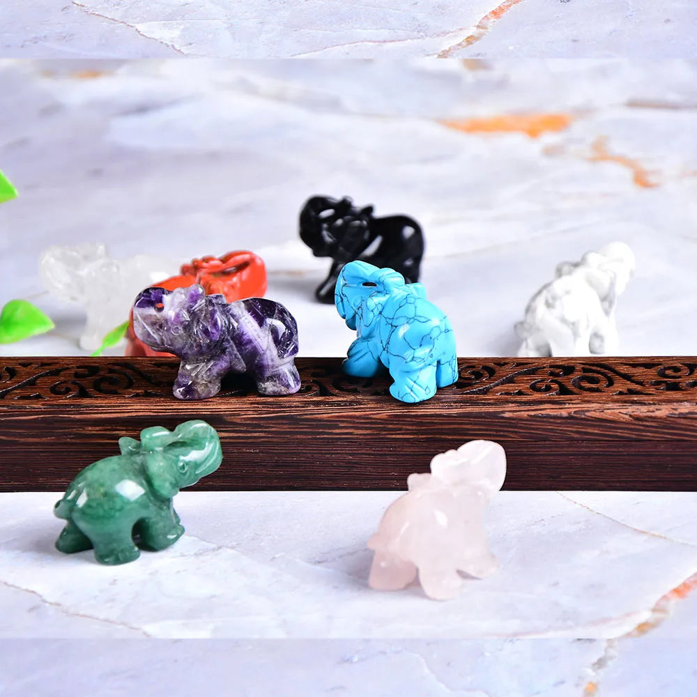1PC Natural Crystal Rose Quartz Elephant Amethyst Obsidian Animals Stone Crafts