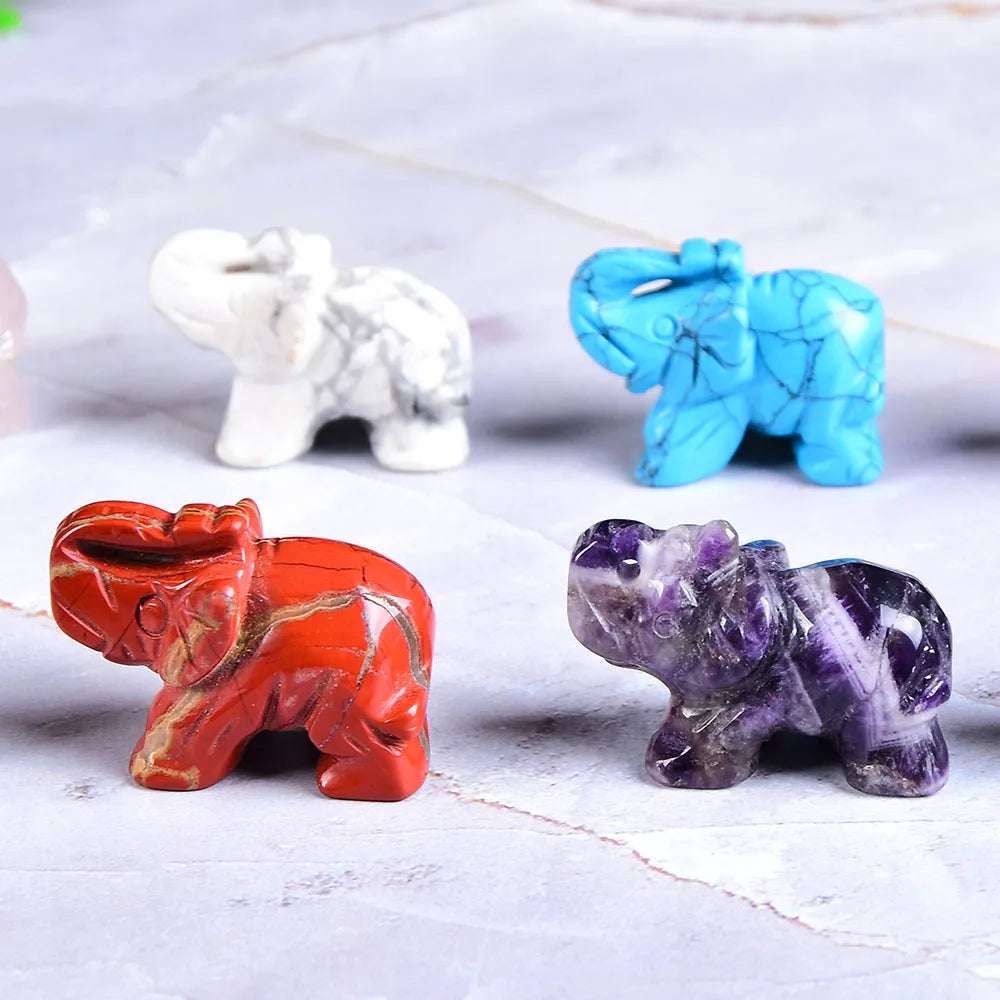 1PC Natural Crystal Rose Quartz Elephant Amethyst Obsidian Animals Stone Crafts