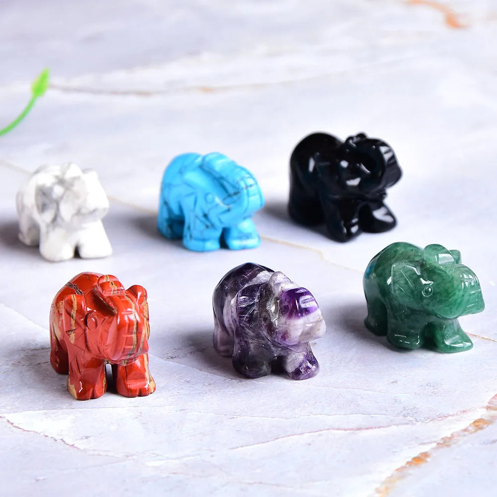 1PC Natural Crystal Rose Quartz Elephant Amethyst Obsidian Animals Stone Crafts