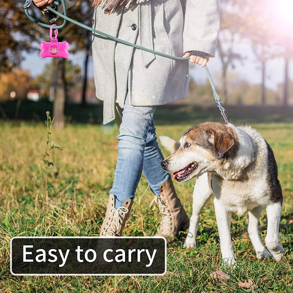 Disposable Dog Waste Bags, Bulk Poop Bags with Leash Clip and Bone Bag Dispenser 5Roll(75Pcs) Bags with Paw Prints