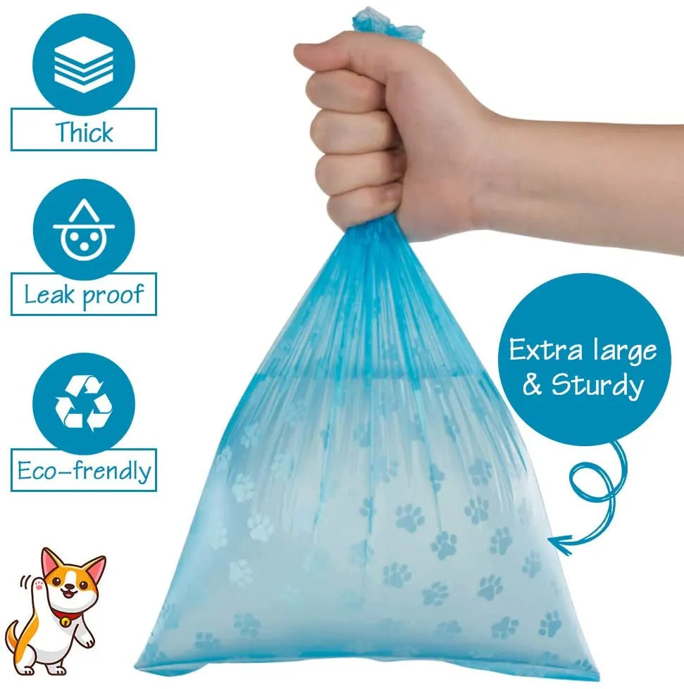 Disposable Dog Waste Bags, Bulk Poop Bags with Leash Clip and Bone Bag Dispenser 5Roll(75Pcs) Bags with Paw Prints