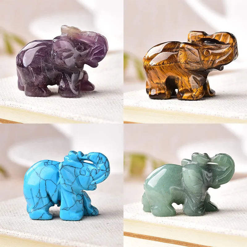 1PC Natural Crystal Rose Quartz Elephant Amethyst Obsidian Animals Stone Crafts