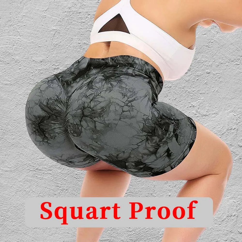 Seamless Tie Dye Sport Shorts For Women High Waisted