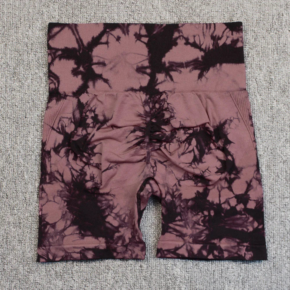 Seamless Tie Dye Sport Shorts For Women High Waisted