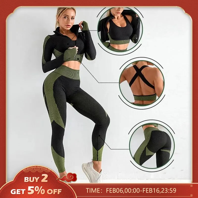 Women 2/3pcs Seamless Workout Outfits Sets