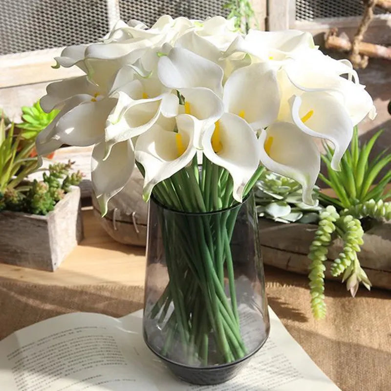 5/10 Pcs White PU Fake Flower Artificial Calla Lily for Home Decor