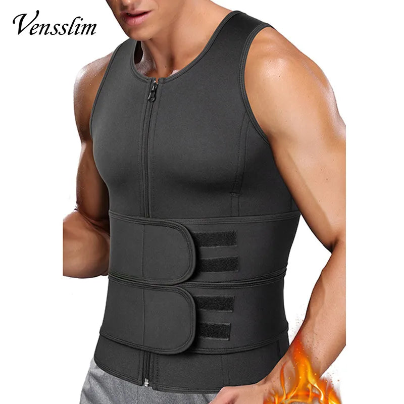 Men's Body Shaper Waist Trainer Sauna Vest Double Belt