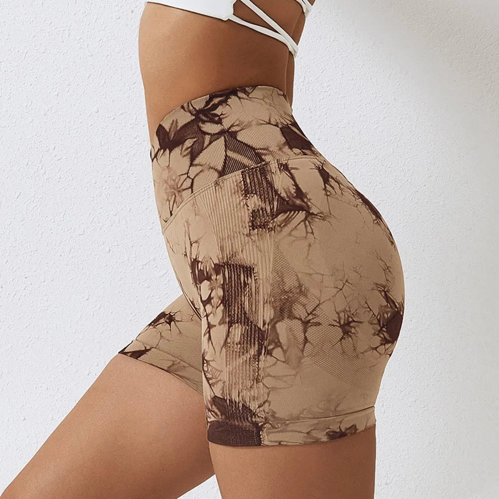 Seamless Tie Dye Sport Shorts For Women High Waisted