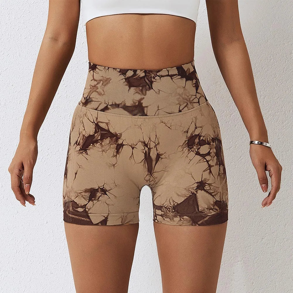 Seamless Tie Dye Sport Shorts For Women High Waisted