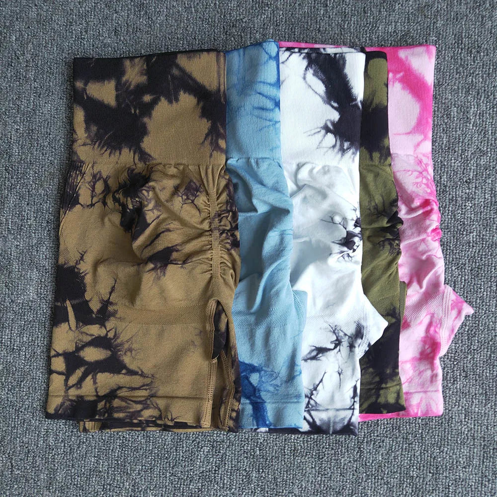 Seamless Tie Dye Sport Shorts For Women High Waisted