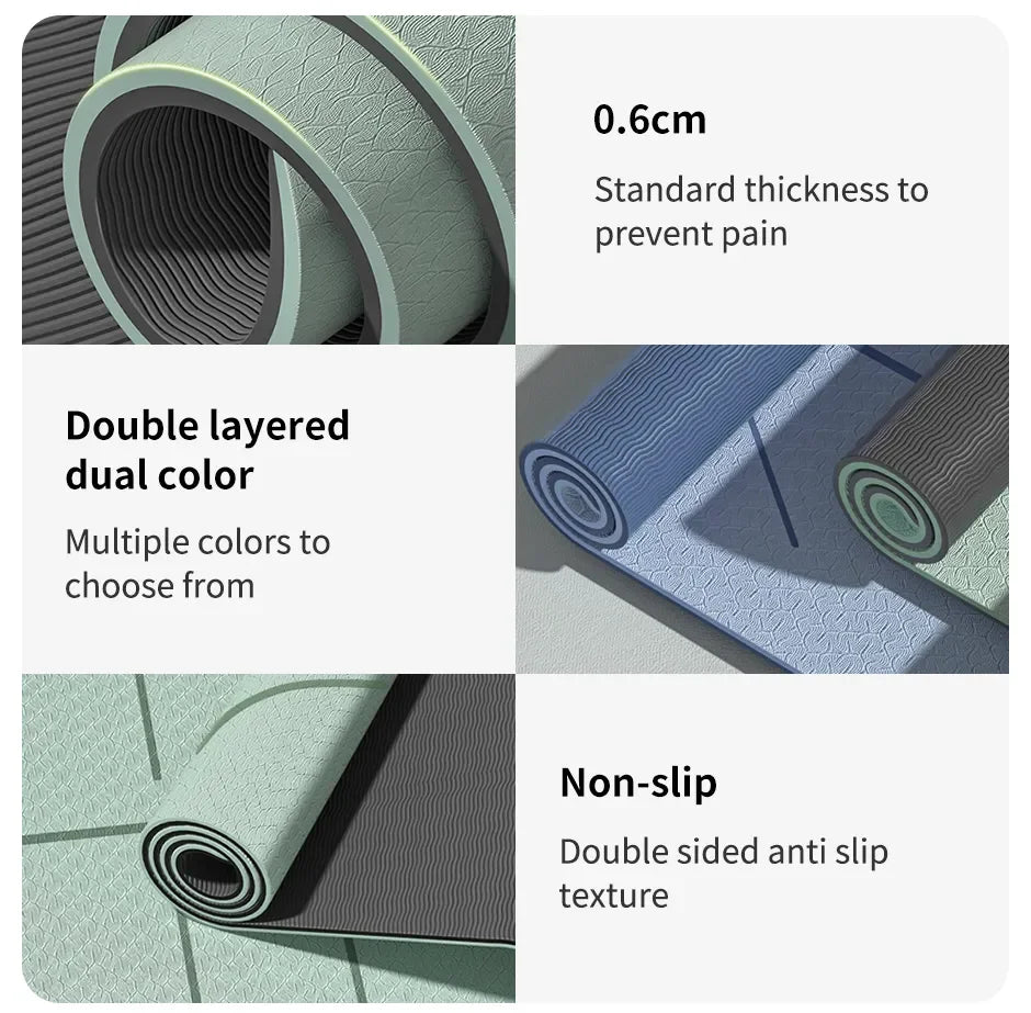 Yoga Mat Non Slip, Eco Friendly Fitness Exercise Mat with Carrying Strap