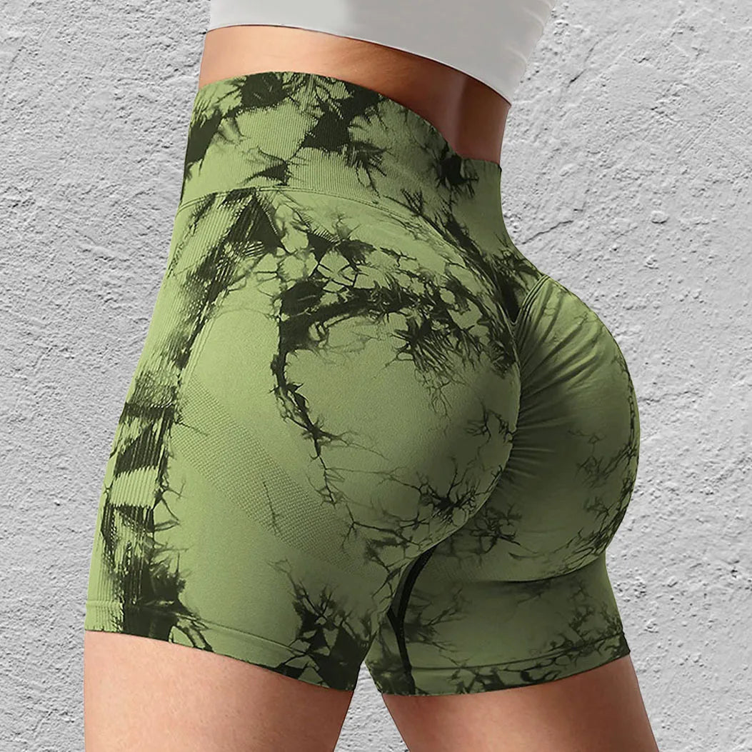Seamless Tie Dye Sport Shorts For Women High Waisted