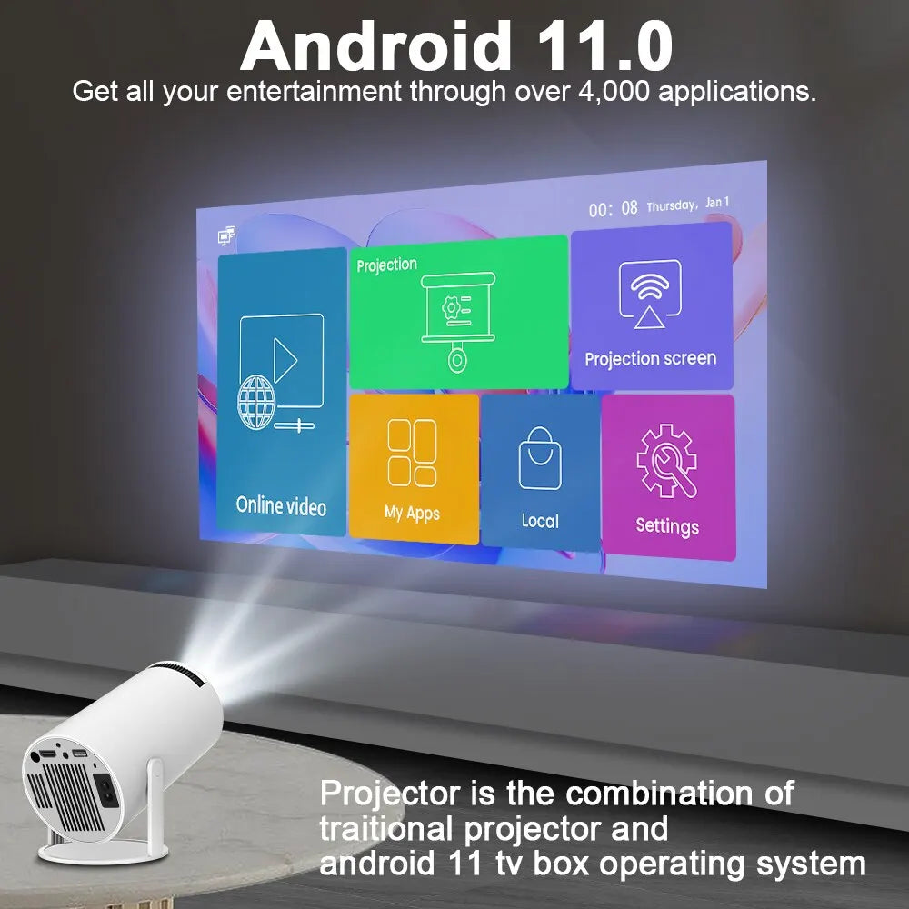 Projector 4K Android 11 Dual Wifi6 1080P