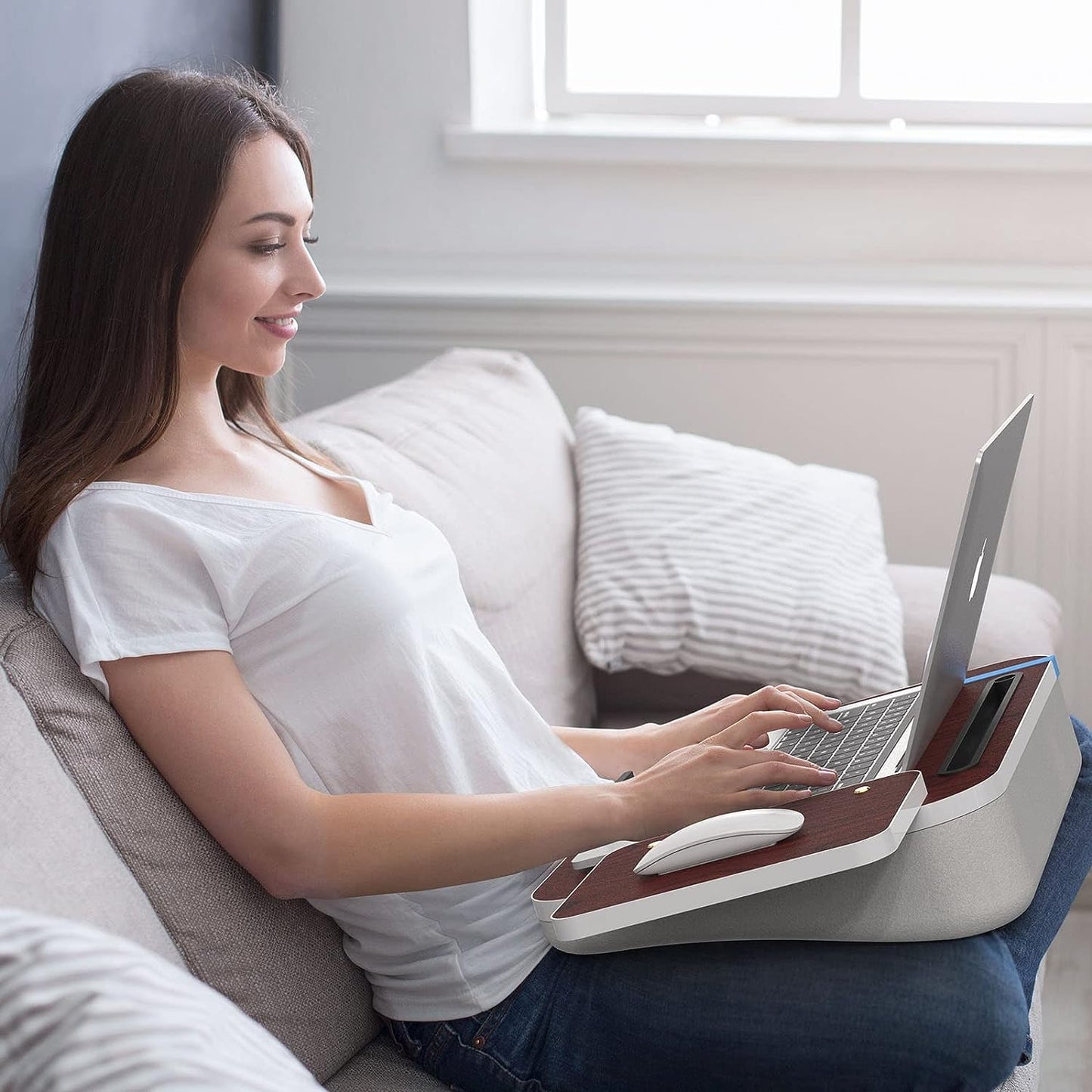 Lap Desk With Cushion, Tablet Holder And Detachable Mouse Tray