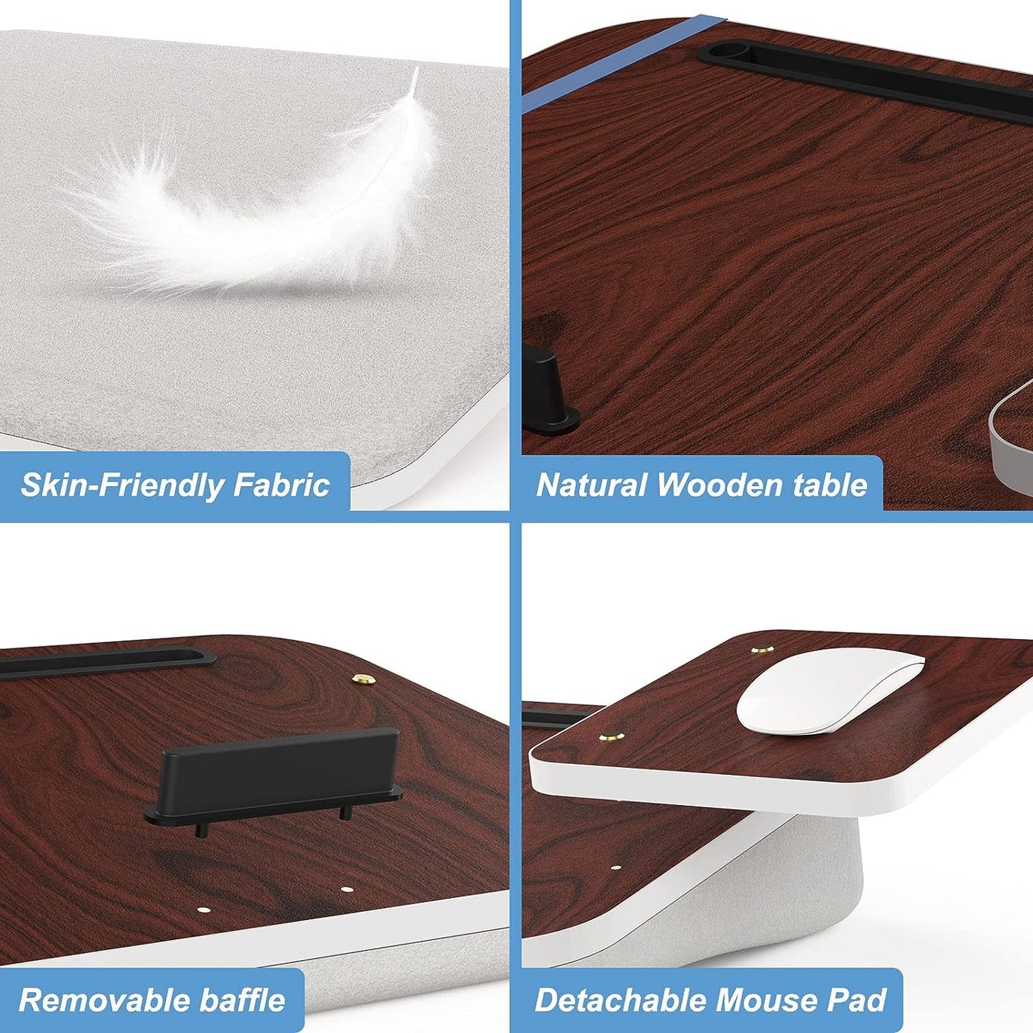 Lap Desk With Cushion, Tablet Holder And Detachable Mouse Tray