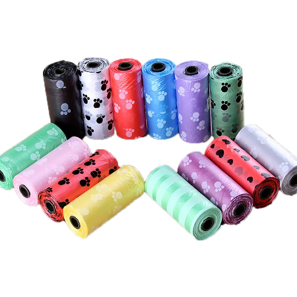 Disposable Dog Waste Bags, Bulk Poop Bags with Leash Clip and Bone Bag Dispenser 5Roll(75Pcs) Bags with Paw Prints