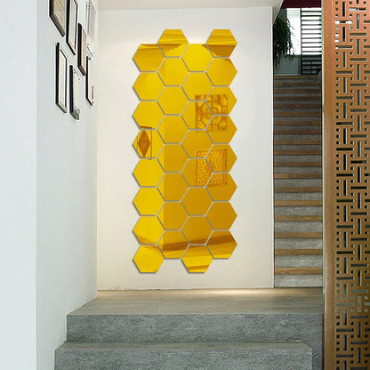 6/12pcs 3D Mirror Wall Sticker Hexagon Decal Home Decor DIY