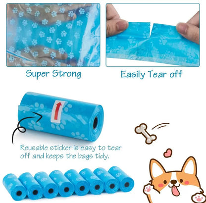 Disposable Dog Waste Bags, Bulk Poop Bags with Leash Clip and Bone Bag Dispenser 5Roll(75Pcs) Bags with Paw Prints