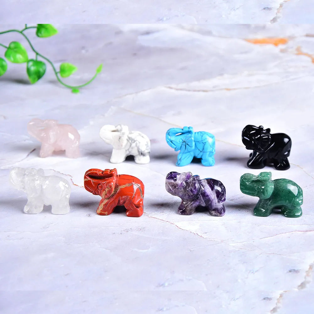 1PC Natural Crystal Rose Quartz Elephant Amethyst Obsidian Animals Stone Crafts