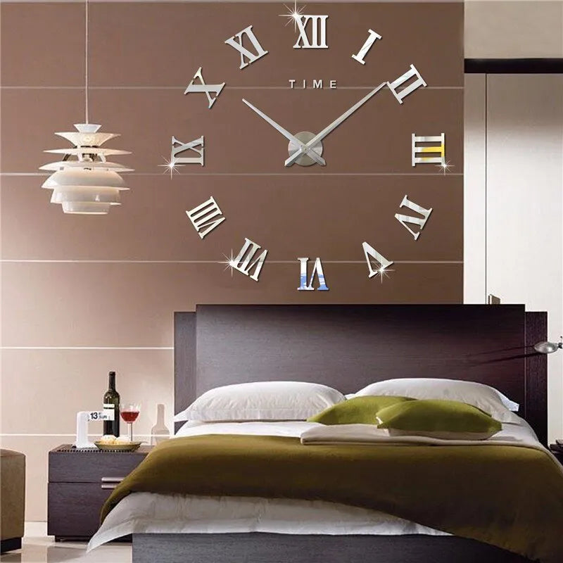 3D Acrylic Digital Wall Clock Roman Numerals Design Mirror