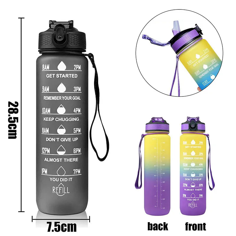 1 Liter Motivational Sport Water Bottle Leakproof