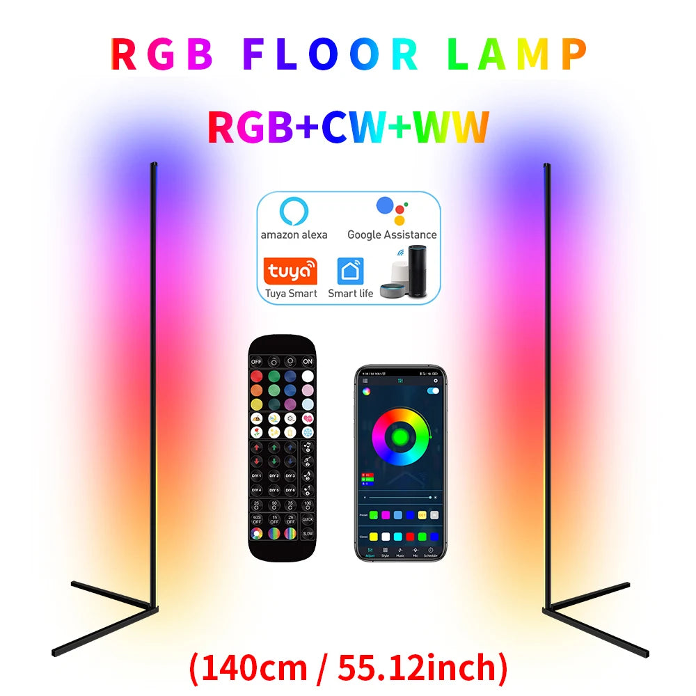 Dimmable RGB Corner Floor Lamp 140cm Stand Smart APP LED Mood Light