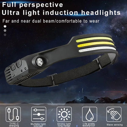 Headlamp COB LED Sensor Head Lamp with Built-in Battery
