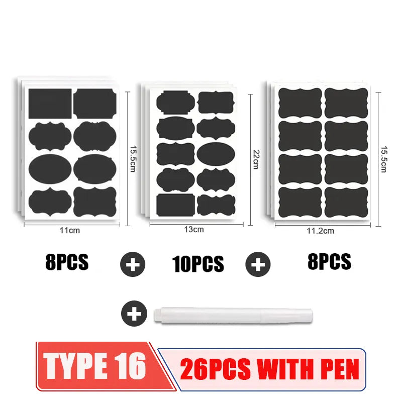 8-52PCS/Set Jars Labels Erasable Chalkboard Sticker Waterproof with White Marker Pen