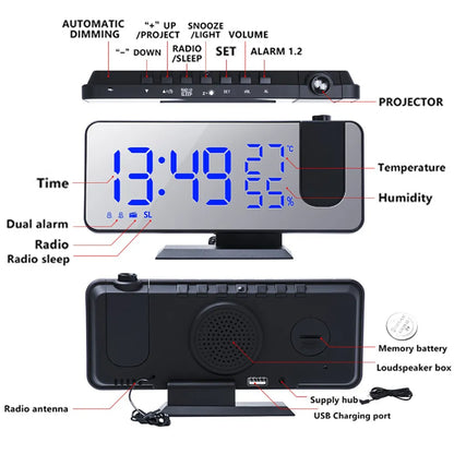 LED Digital Projection Alarm Clock with Projection FM Radio